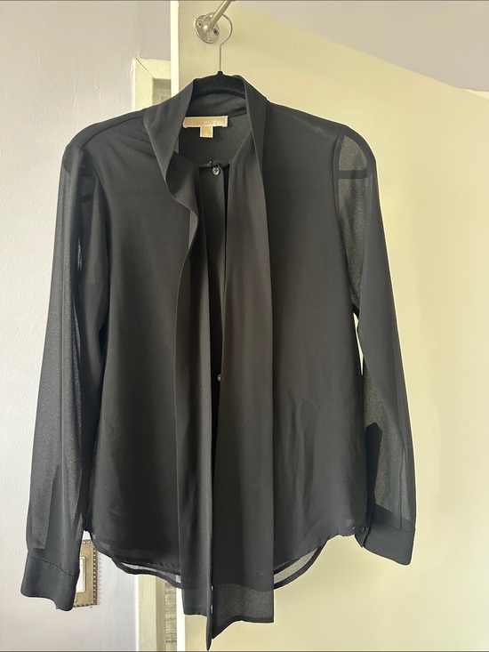 MICHAEL Michael Kors Tops - MICHAEL Michael Kors Black Sheer Tie-Neck Blouse